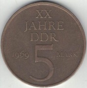 Niemcy NRD DDR 5 marek 1969 A - 20 lat NRD - 29 mm - nr 2
