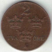 Szwecja 2 ore 1921 - 21 mm - nr 1