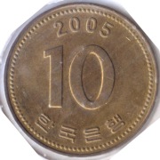 KOREA POŁUDNIOWA 10 wonów 2005, KM# 33.2, stan: 3/XF