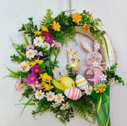 Wianek wielkanocny na drzwi 35 cm, wiosna, kwiaty, prezent, ozdoba