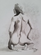 AKT PORTRET tusz na papierze akwarelowym, kobieta, rysunek
