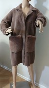 Płaszcz kardigan alpaka narzutka z wełną futrzane duże kieszenie