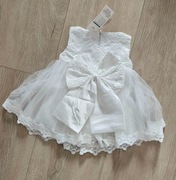 Sukienka na chrzest 62 / 68 śmietankowa koronkowa z kokarda 