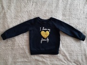 Granatowa bluza w brokatowe złote serce family rodzina Primark 98 jak nowa