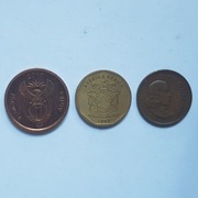 Monety, RPA 5 centów 2010, 20 centów 1999, 1 cent 1969