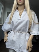 Biała Bluzka 100% Len, Luźna casual pinterest Lato Rozmiar XL-XXL