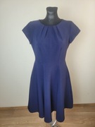 granatowa sukienka rozkloszowana elegancka koktajlowa wyjścia Closet 40
