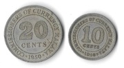 MALAJE Brytyjskie zestaw 2 monet: 10 centów 1948 i 20 centów 1950 