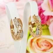 Kolczyki wiszące złote grecki wzór koła stal chirurgiczna 316L