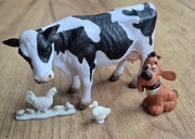 Figurki zwierzęta gospodarskie wieś farma krowa Collecta pies kury PRL 