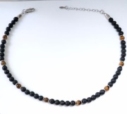 NASZYJNIK KAMIEŃ 6 MM TYGRYSIE OKO LAWA STAL NIERDZEWNA 316L MĘSKI PUDEŁKO 