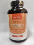 Alpha Foods Witamina C 1000 mg + Dzika Róża i Bioflawonoidy – 180 Tabletek