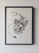 Szkic na papierze w ramie.