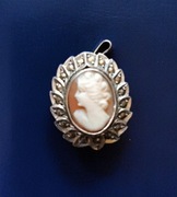 Broszka zawieszka kamea muszla srebro markazyty  antyk okazja 13  piękna  