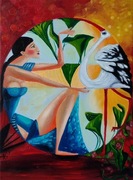 Obraz olejny art deco kubizm "A w mojej głowie wiosna'' A.Groński BCM