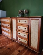 Zestaw drewnianych mebli boho rustykalne rattan