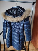 Kurtka płaszczowa pikowana z futrem naturalnym granatowa