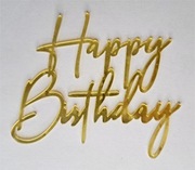 Topper na bok tortu Happy Birthday złoty