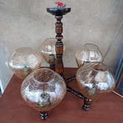 Lampa sufitowa zyrandol drewniana szklane klosze bursztyn 