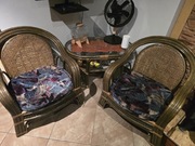 Komplet kawowy z rattanu, sofa, dwa fotele i stolik