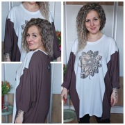 Tunika cyrkoniowy kwiat plus size oversize 