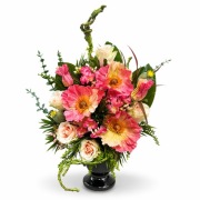 Kompozycja do wazonu nagrobnego na grób cmentarz stroik różowo-kremowy