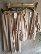 Komplet damski elegancki garnitur karmelowy żakiet spodnie szwedy