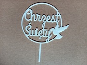 Topper na tort ciasto Chrzest Święty Ozdoba Napis Dekoracja Biały toper