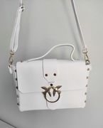 Włoska Skórzana biała listonoszka z jaskółkami 