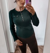 Bluzka damska sweterek prążkowany butelkowa zieleń s