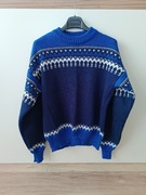 Granatowo-niebieski ciepły sweter z norweskim białym wzorem M/L 38/40