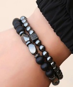 BRANSOLETKA CZARNA KORALE ZESTAW 2 SZTUKI DAMSKA MĘSKA 