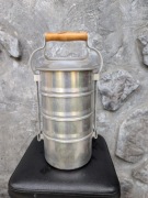 Menażka PRL z drewnianym uchwytem