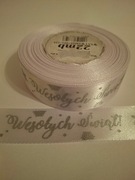 Wstążka tasiemka świąteczna biała szer.25 mm; dł.22 m
