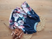 elegancka bluzka granatowa w kwiaty na komunie damska z rekawem wzory