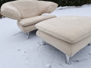 Fotel wypoczynkowy relax z podnóżkiem pufa vintage nubuk masywny Bdb