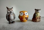 Zestaw trzy figurki sowy ceramika 
