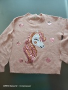 Sweter, dziewczynka, r.116/122, jednorożec, cekiny