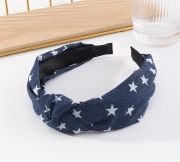 Opaska do włosów z węzłem niebieski jeans gwiazdki