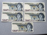 Banknoty 5 x 1000 zł 1982r. Kopernik PRL ładne różne serie