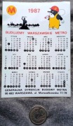 Metro Warszawa Krecik budujemy metro logo M naklejka kalendarz 1987