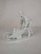 Furstenberg figura górnik z taczką, biała porcelana bdb stan