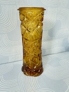 Piękny miodowy wazon szkło prasowane Huta Hortensja 