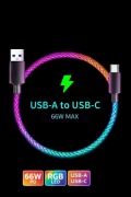 Kabel USB-C RGB LED 66W Fast Charge Szybkie Ładowanie 1m