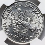 5 zł., złotych Rybak 1973 r. SKRĘTKA 100°! NGC MS 63 Rzadkie i piękne.