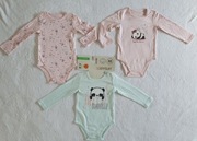 body coccodrillo 80 długi rękaw panda zestaw komplet 3szt