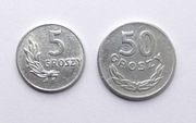 Zestaw 2 monet  5 i 50 gr. z 1949r. OKAZJA! pierwszy rok wydania