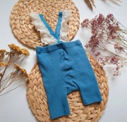 Na szelkach 80 86 spodnie legginsy niebieskie z koronką szelki prążkowane