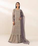 Duża ozdobna chusta szal stole szara organza etola orient boho bohemian