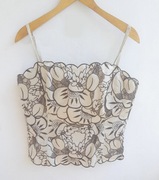 Gorsetowa lniana bluzka top z haftem angielskim w kwiaty Coast r.42